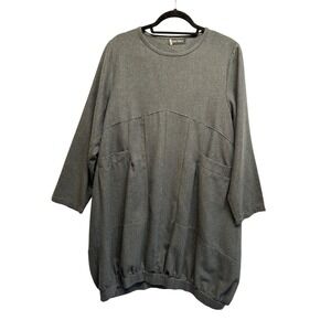 Vintage Bella Blue Women's Grey Tunic Dress 3/4 Sleeve Bubble Hem Pockets Size L